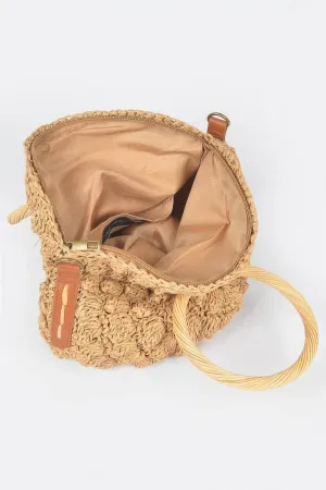 Faux Straw Round Wood Handle Bag