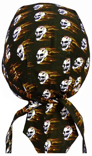 Flaming Skulls Doo Rag Black Head Wrap Durag Skull Cap Cotton Sporty Motorcycle Hat
