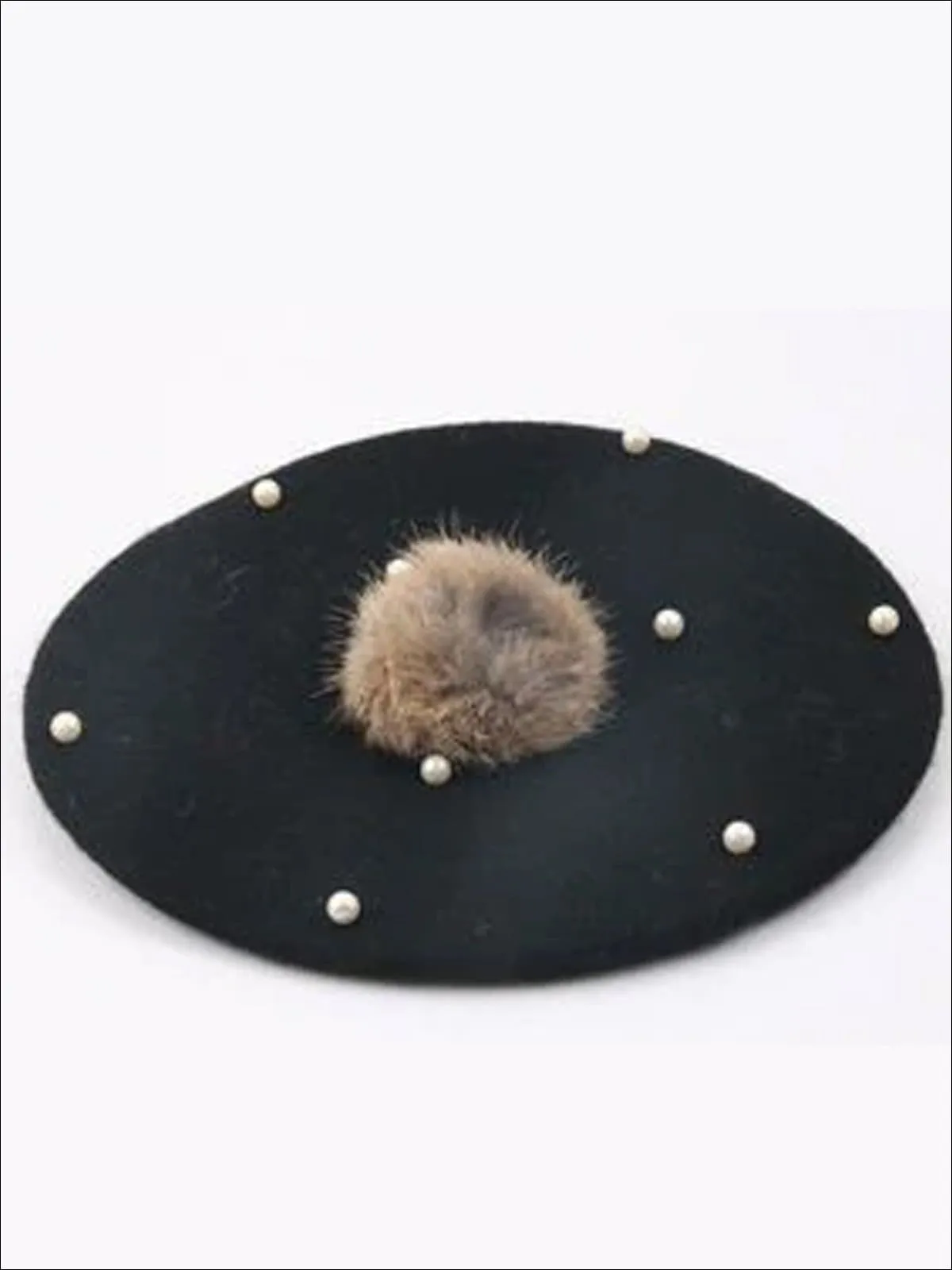 Girls Faux Pearl with Fur Ball Beret