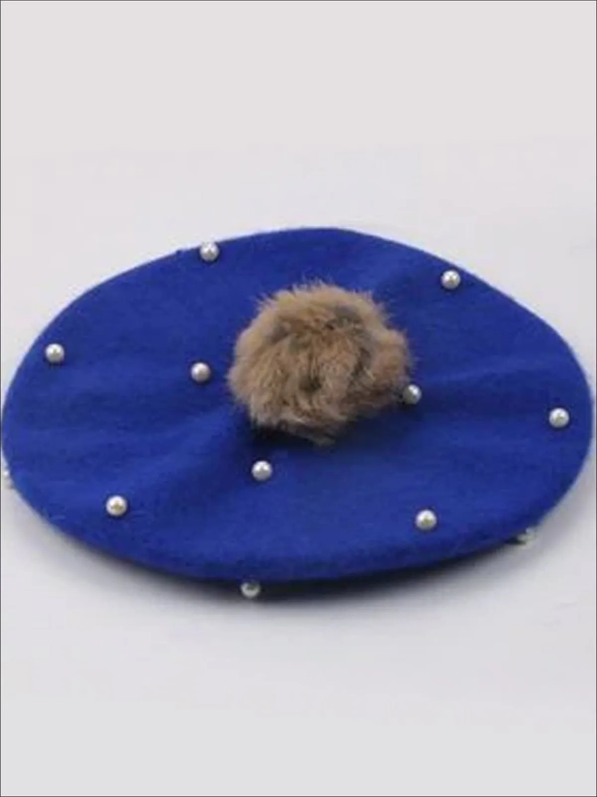 Girls Faux Pearl with Fur Ball Beret
