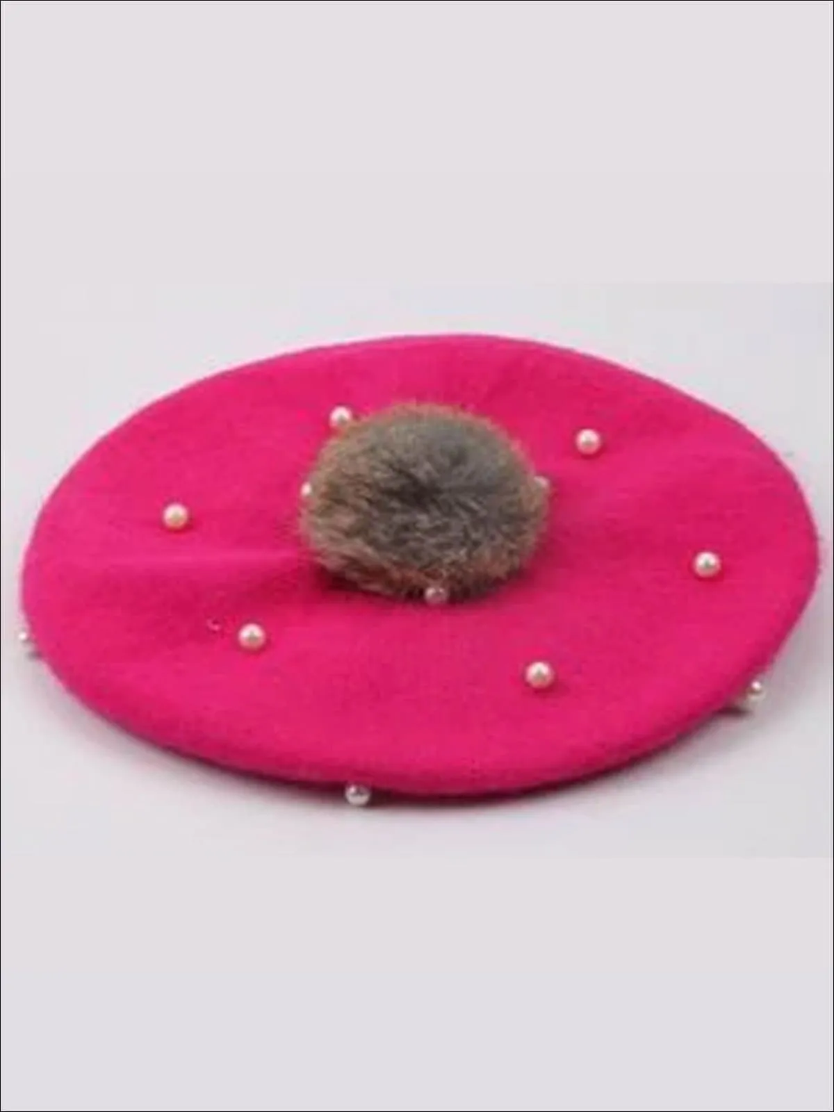 Girls Faux Pearl with Fur Ball Beret