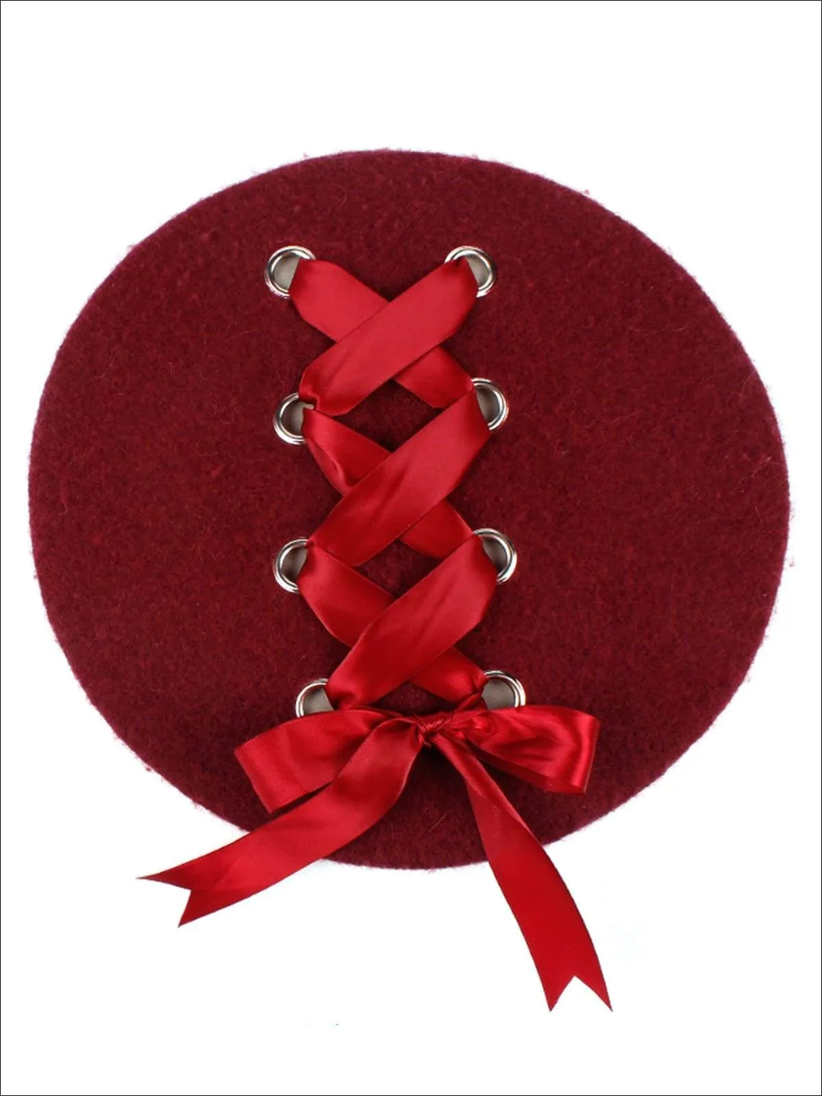 Girls Parisian Style Satin Lace Up Beret