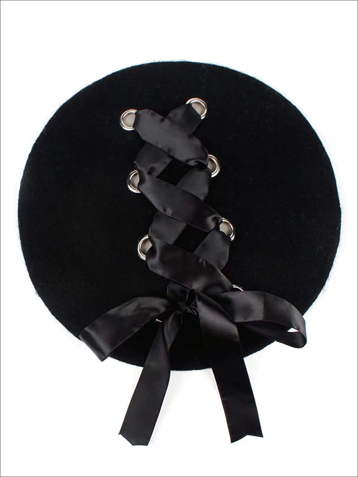 Girls Parisian Style Satin Lace Up Beret