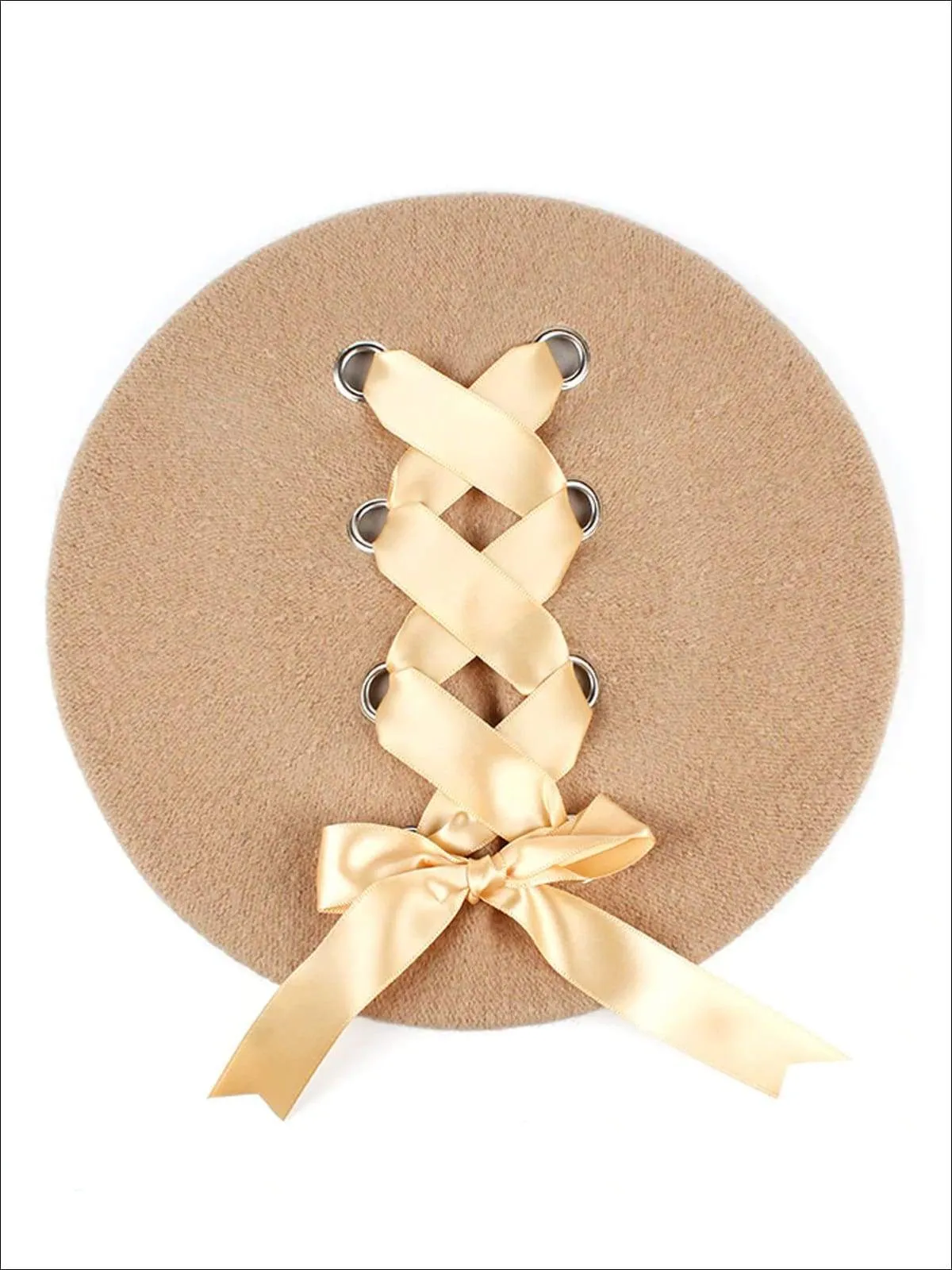 Girls Parisian Style Satin Lace Up Beret