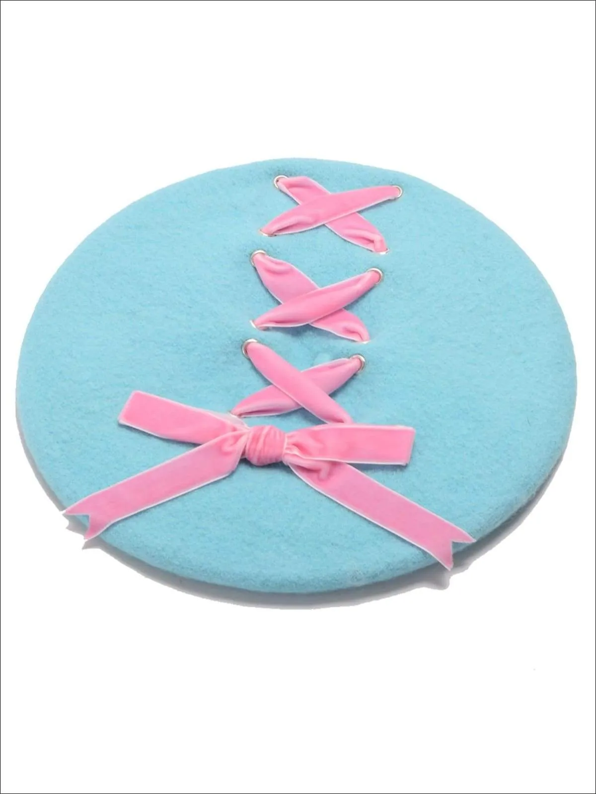 Girls Wool Velvet Lace Up Beret