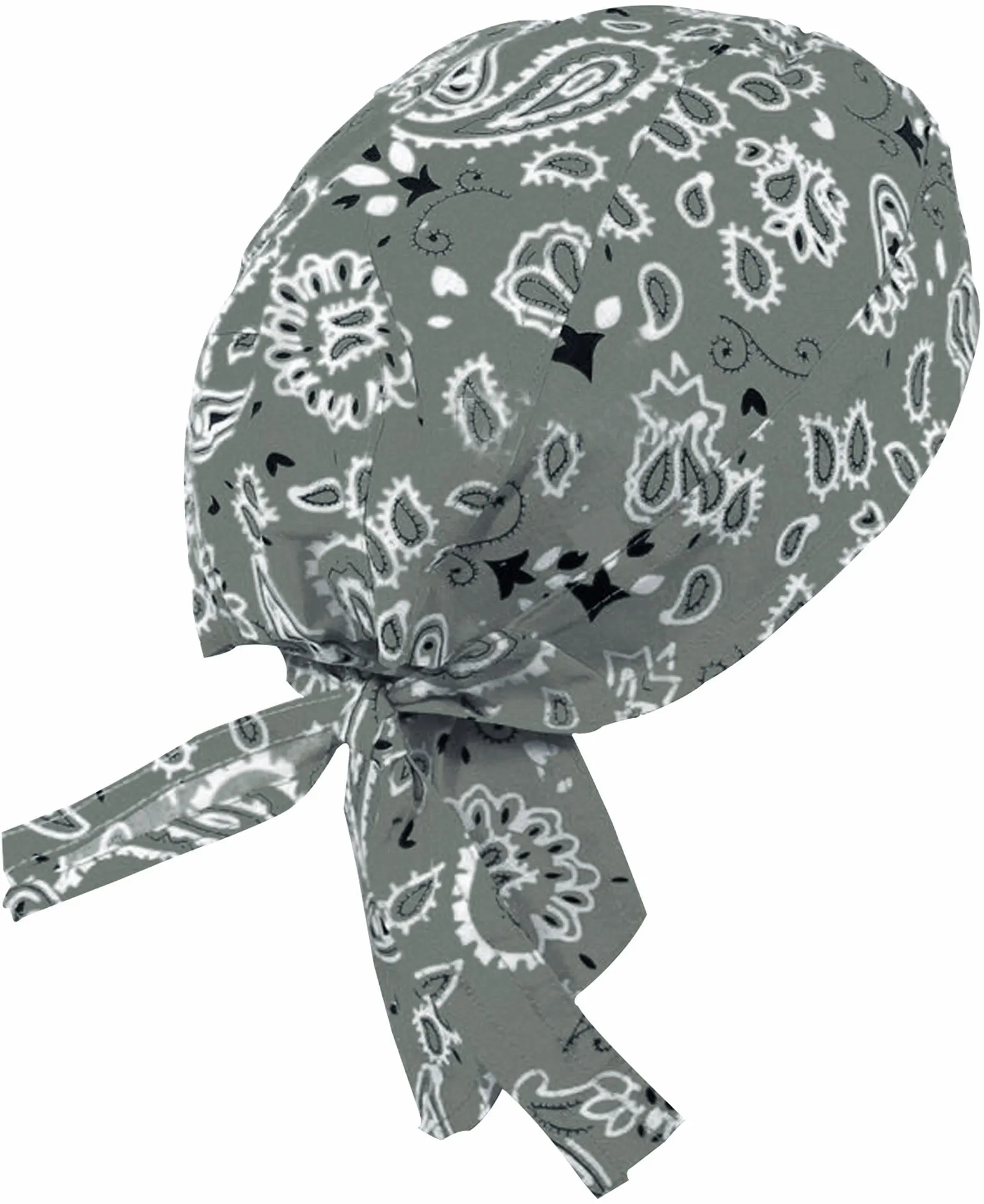 Gray Bandana Head Wrap | Grey Paisley Doo Rag with Black and White Western | Motorcycle Skull Cap
