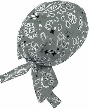 Gray Bandana Head Wrap | Grey Paisley Doo Rag with Black and White Western | Motorcycle Skull Cap