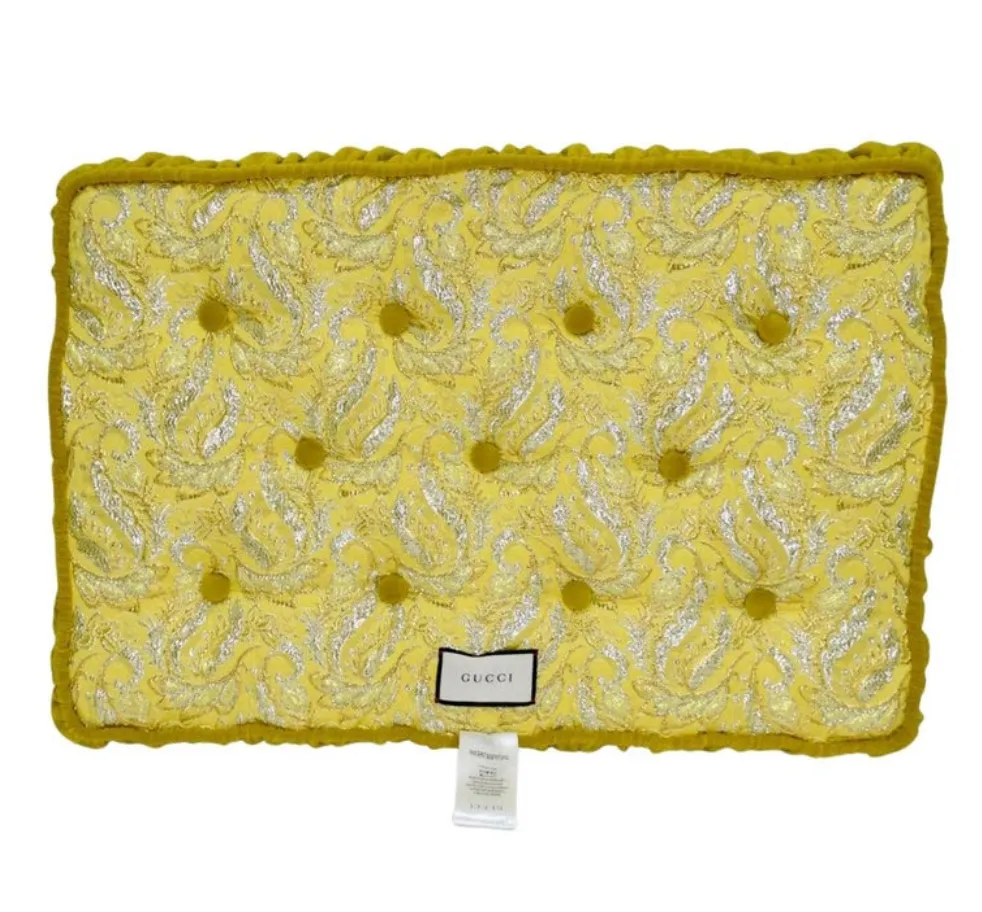 Gucci Embroidered Velvet Yellow Pillow Cushion
