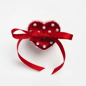 Heart Shaped Velvet Pearl Ring Box