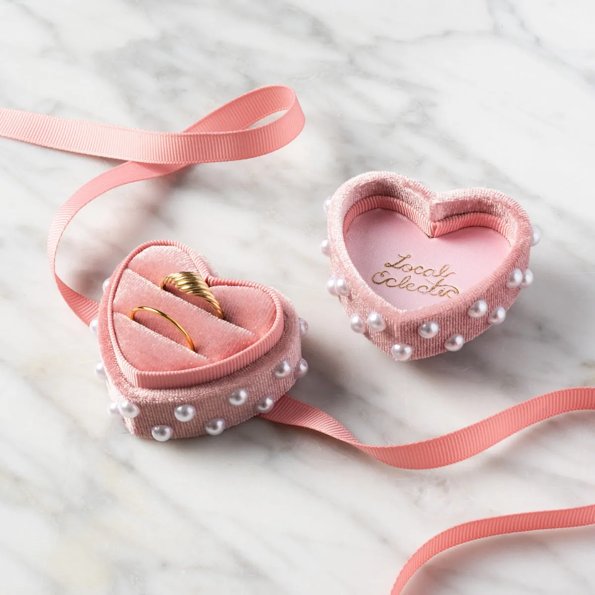 Heart Shaped Velvet Pearl Ring Box