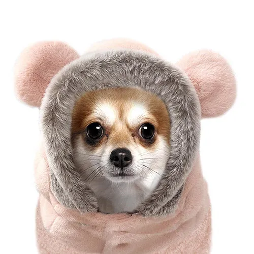 Hooded Teddy Faux Fur Dog Jacket in Rose