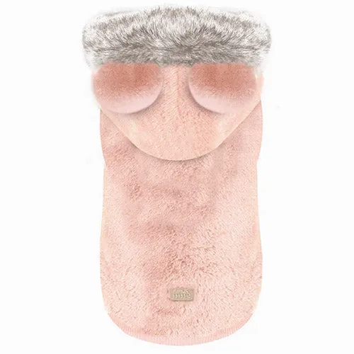 Hooded Teddy Faux Fur Dog Jacket in Rose