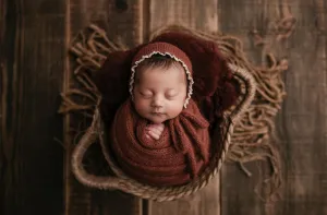 Lace edge Bonnet and XL knit wrap, photography prop classic bonnet and long knit wrap UK seller 29 colours