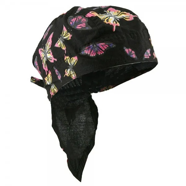 Ladies Doo Rag Colorful Rainbow Butterfly Head Wrap for Womens Durag Chemo Cap Cotton Motorcycle Hat