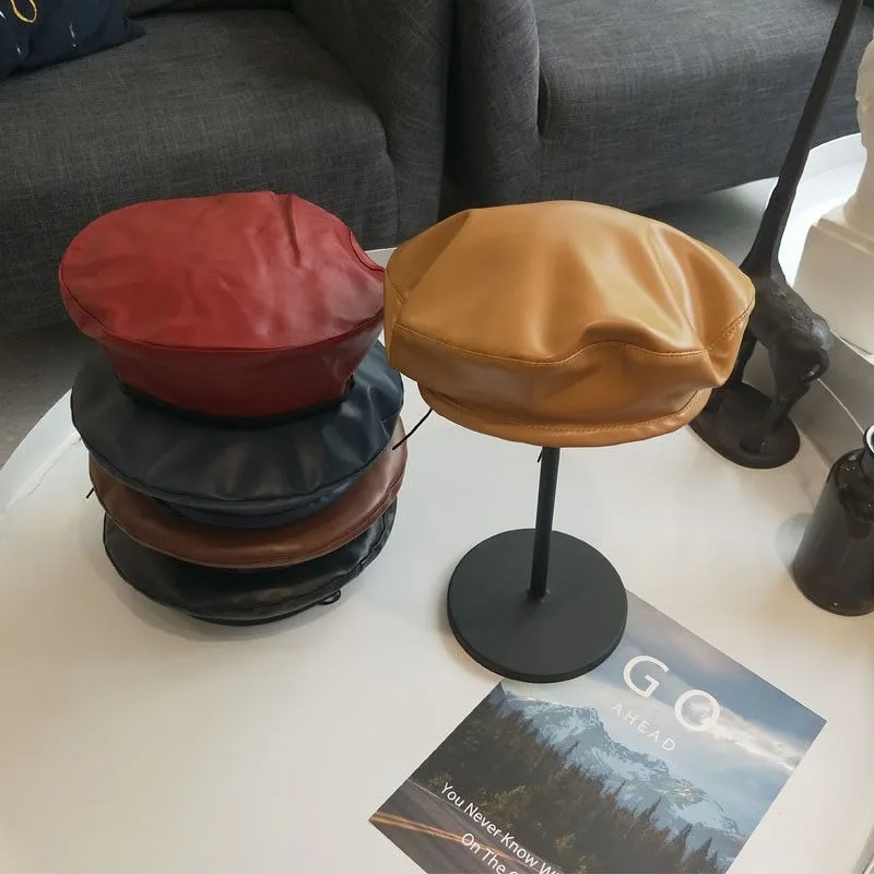 Ladies Year Round Colored Leather Beret Hat