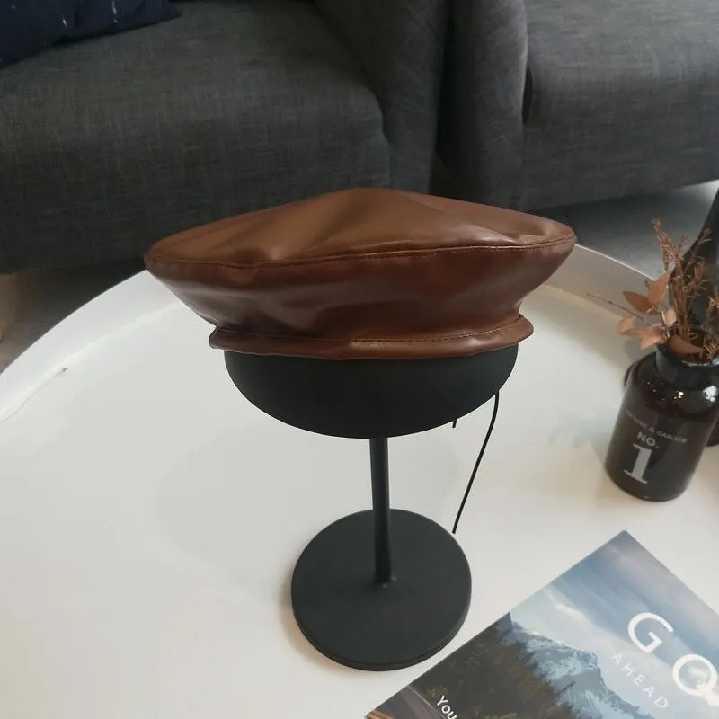 Ladies Year Round Colored Leather Beret Hat