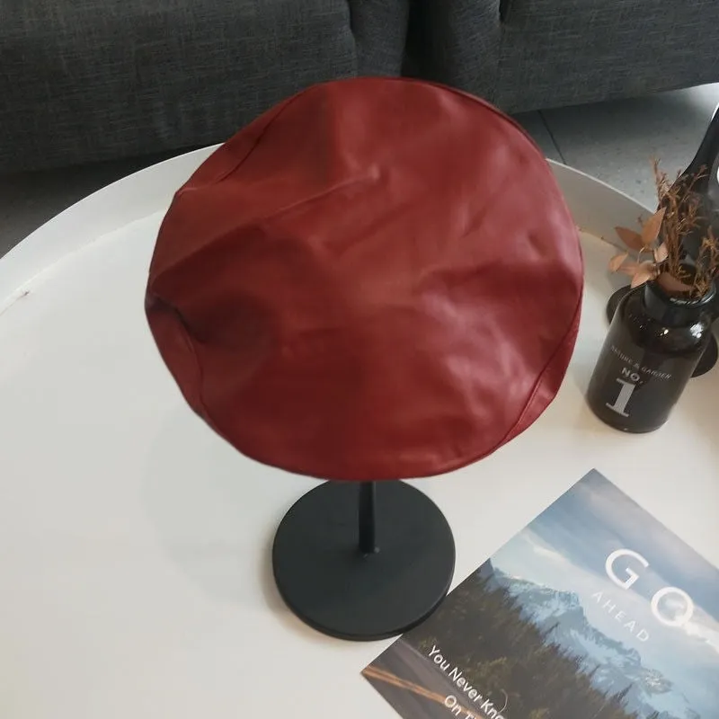 Ladies Year Round Colored Leather Beret Hat