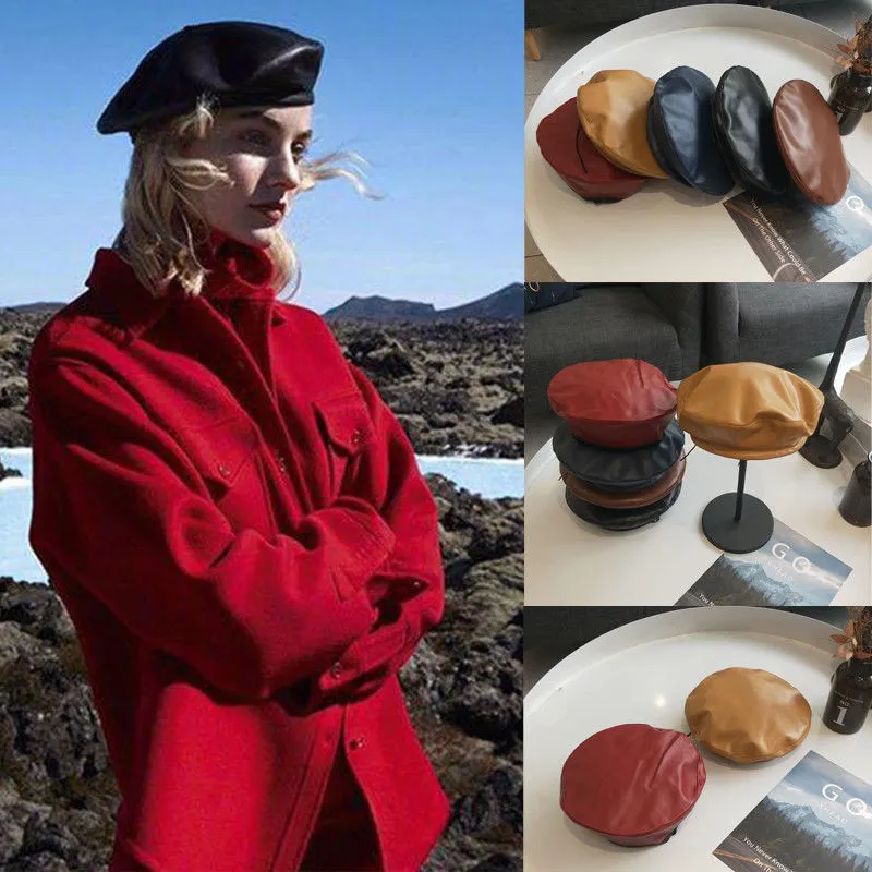 Ladies Year Round Colored Leather Beret Hat