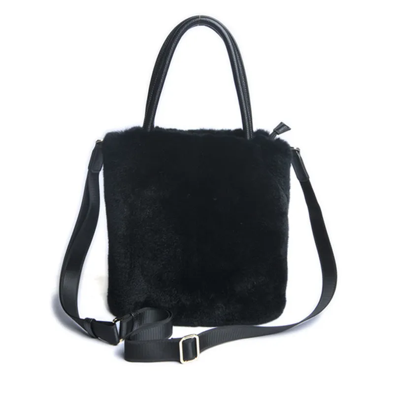 Lady Fashion Natural Fur Bags Top Quality Rex Rabbit Handbags Big Tote Women Luxury Shoulder Bag 8920