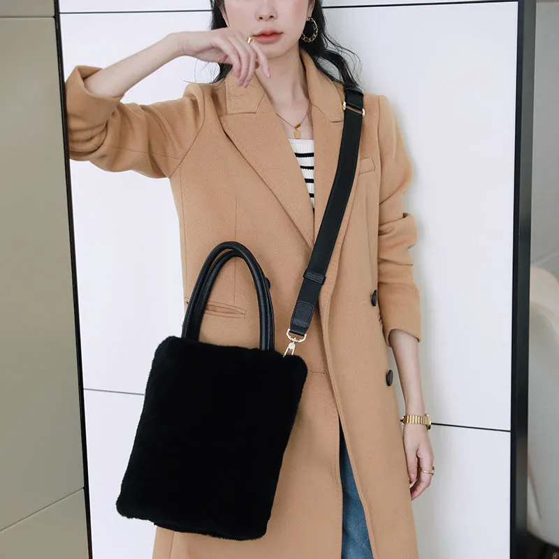 Lady Fashion Natural Fur Bags Top Quality Rex Rabbit Handbags Big Tote Women Luxury Shoulder Bag 8920
