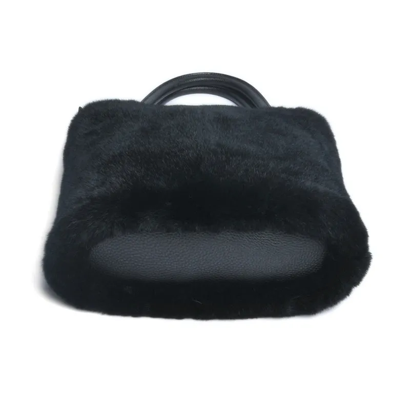 Lady Fashion Natural Fur Bags Top Quality Rex Rabbit Handbags Big Tote Women Luxury Shoulder Bag 8920