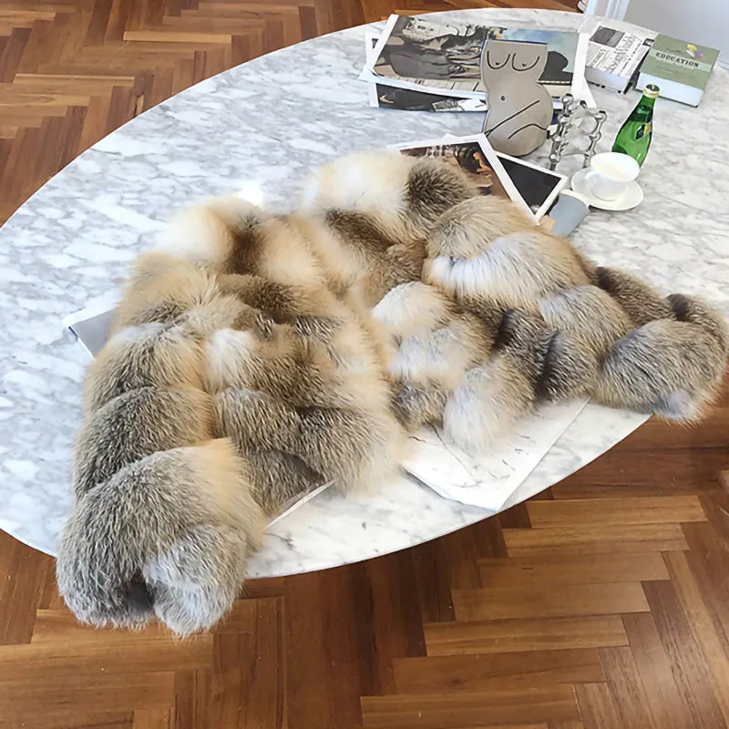 Lady Luxury Fox Fur Coat 2022 New Long Sleeve Fluffy Short Style Overcoat Winter Warm 4904