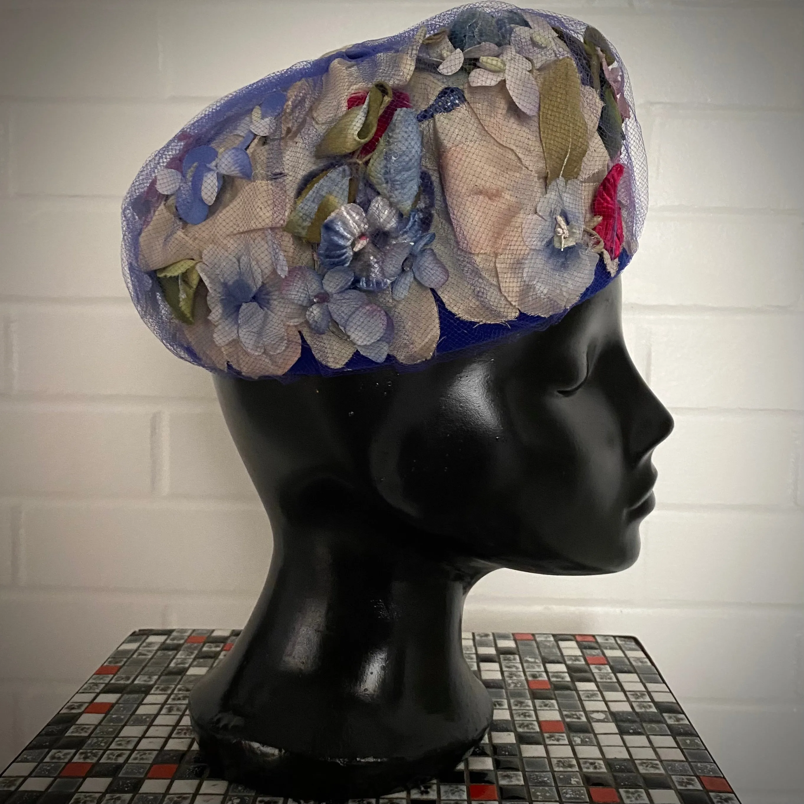 Late 50s/ Early 60s Flowered Pillbox Hat