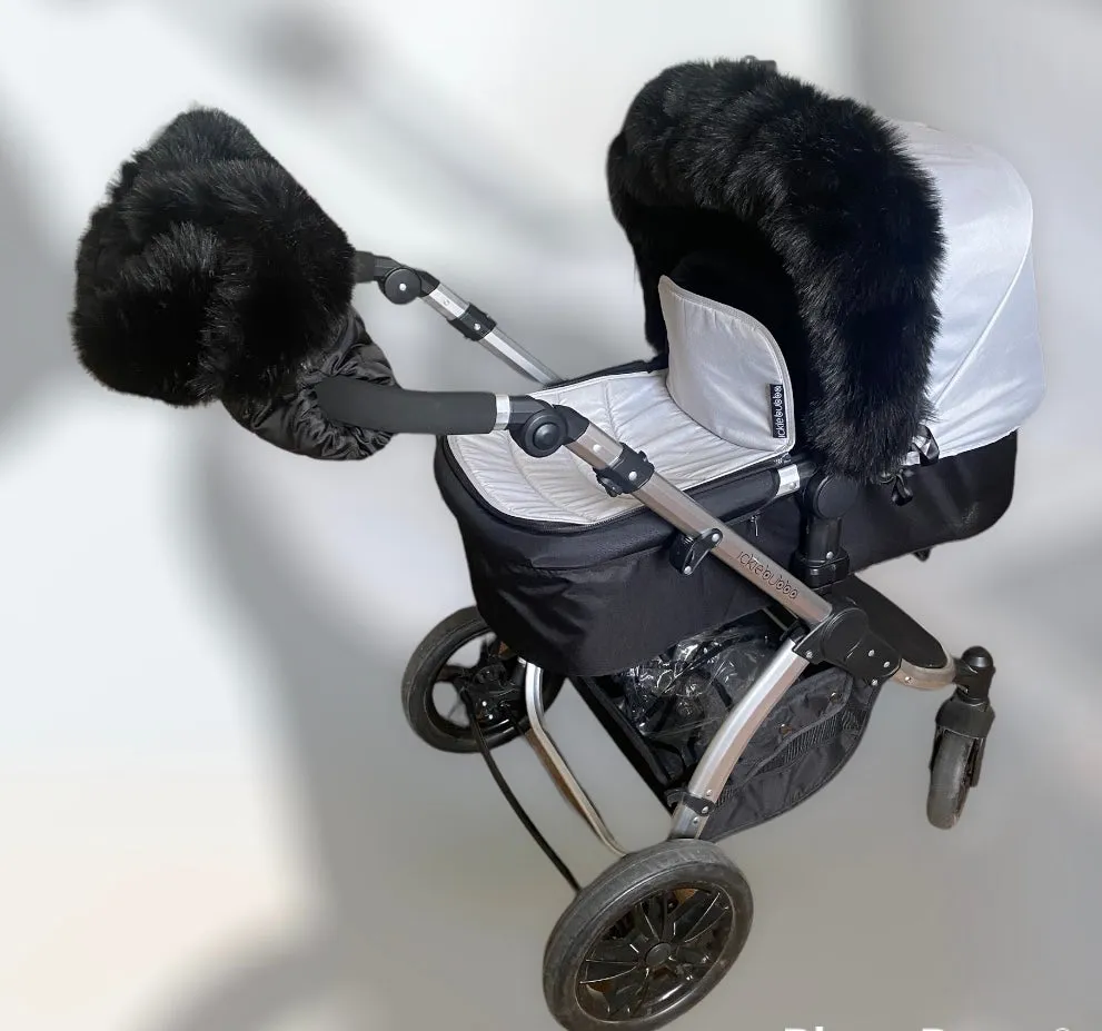 Luxury Extra Fluffy Pram Fur Trim/ Handmuff - Black