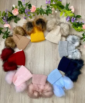 Luxury Faux Fur Double Pom Pom Knitted Hat