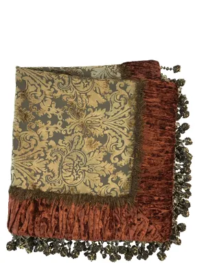 Luxury Square Table Topper Gold Cut Velvet with Rust Velvet