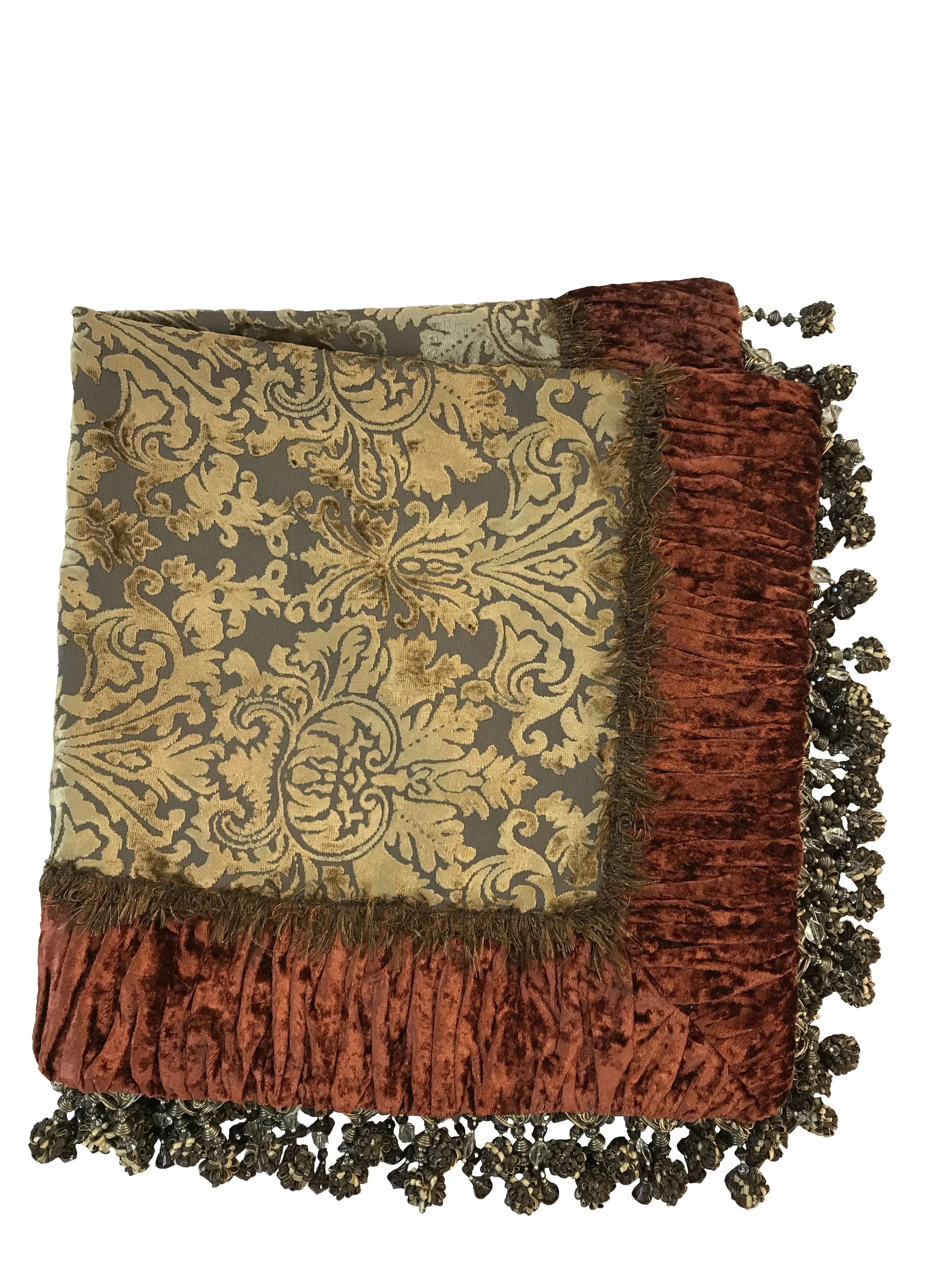 Luxury Square Table Topper Gold Cut Velvet with Rust Velvet