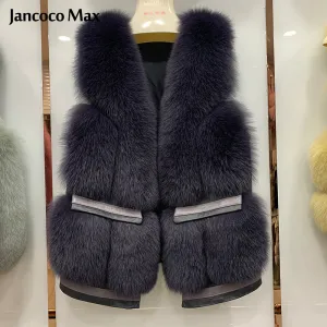 Luxury Winter Warm Fluffy Vest Women Fashion Real Fox Fur Gilets Waistcoat