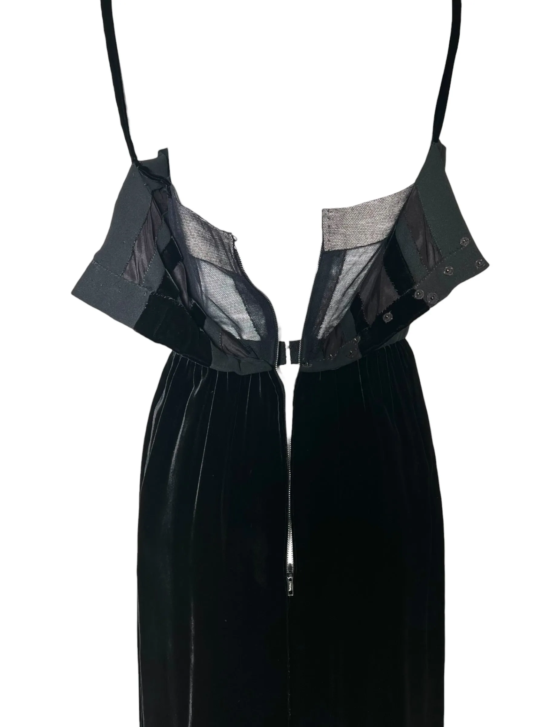Madame Grès Haute Couture 1960's Black Velvet & Crepe Silk Sheath Gown