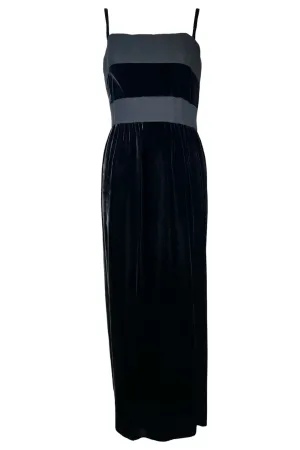 Madame Grès Haute Couture 1960's Black Velvet & Crepe Silk Sheath Gown