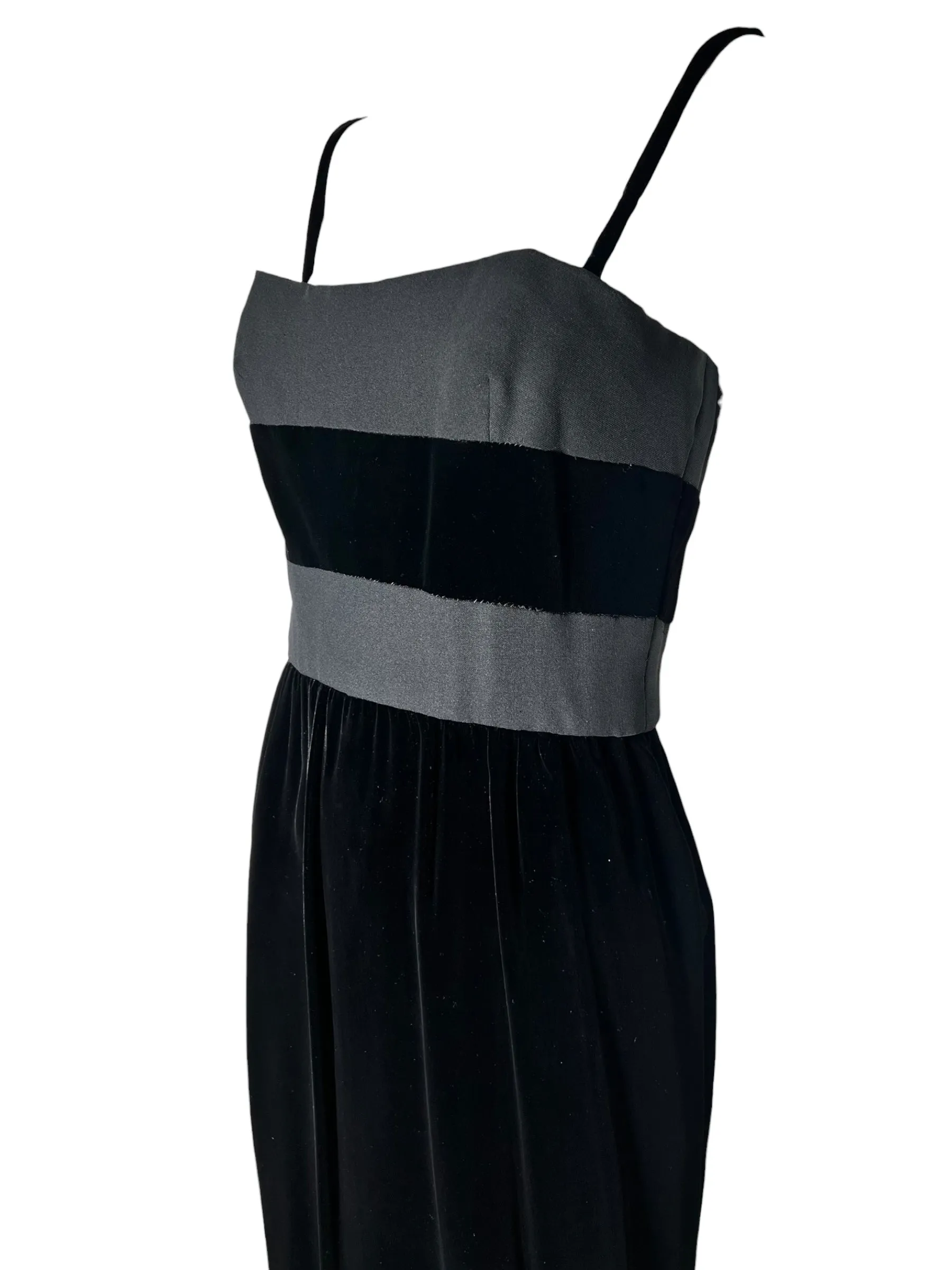 Madame Grès Haute Couture 1960's Black Velvet & Crepe Silk Sheath Gown