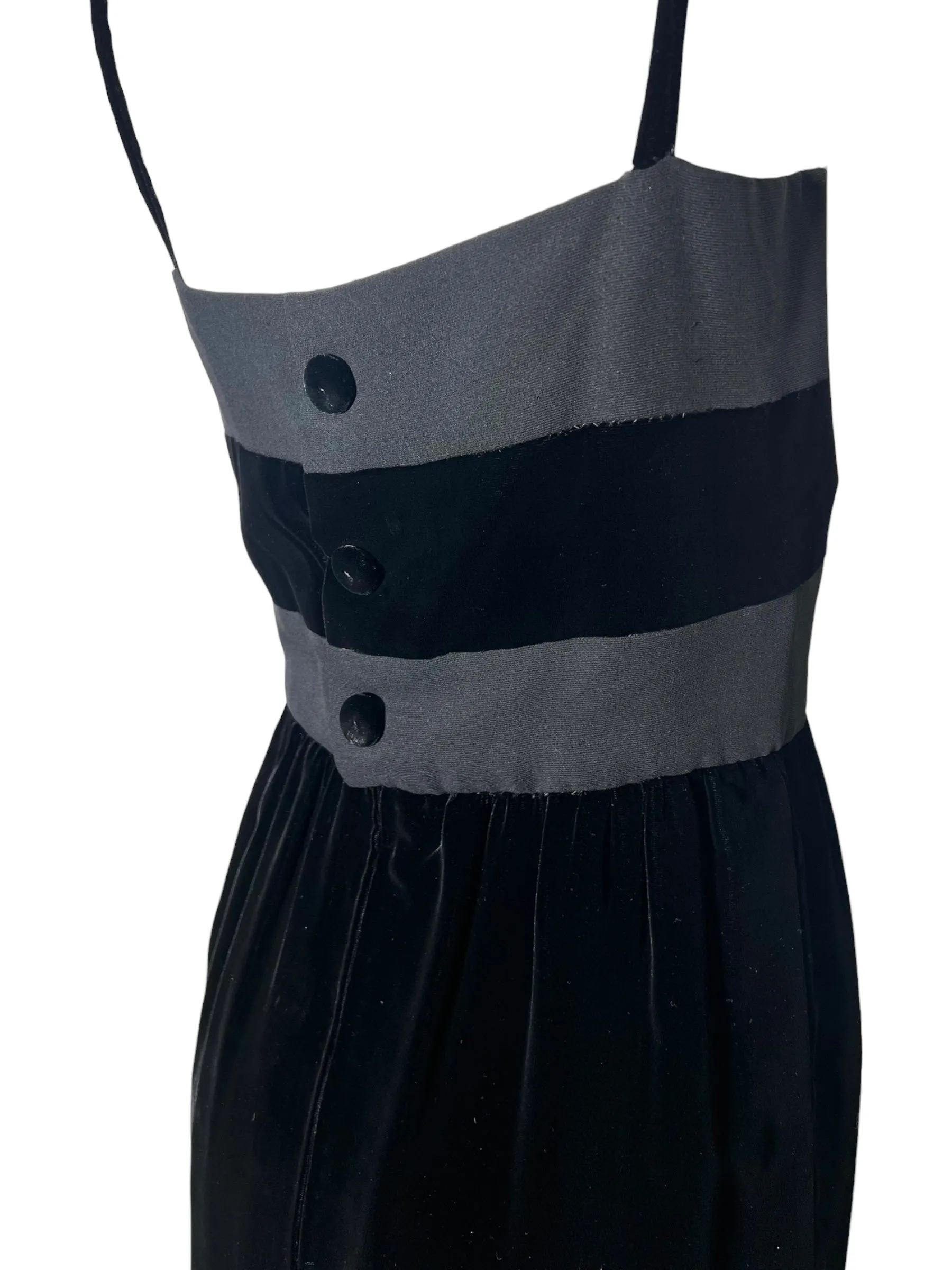 Madame Grès Haute Couture 1960's Black Velvet & Crepe Silk Sheath Gown