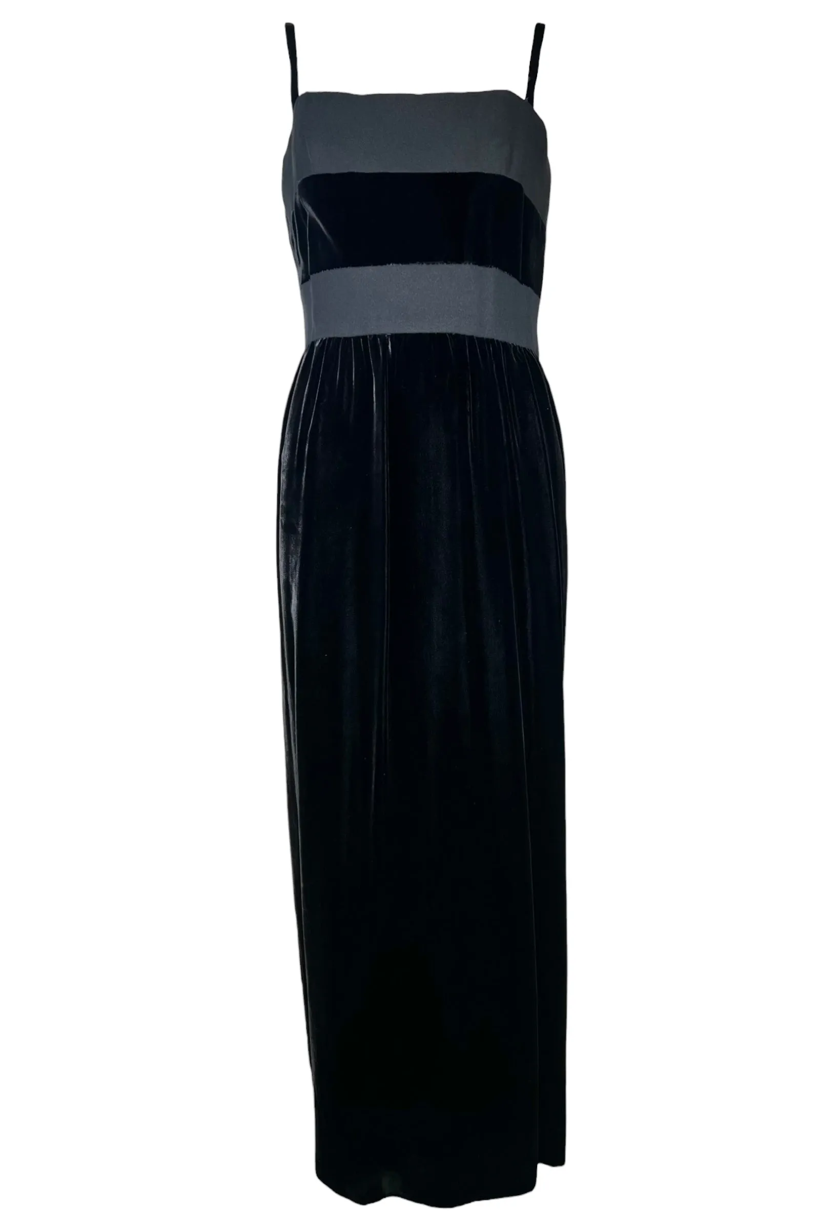 Madame Grès Haute Couture 1960's Black Velvet & Crepe Silk Sheath Gown
