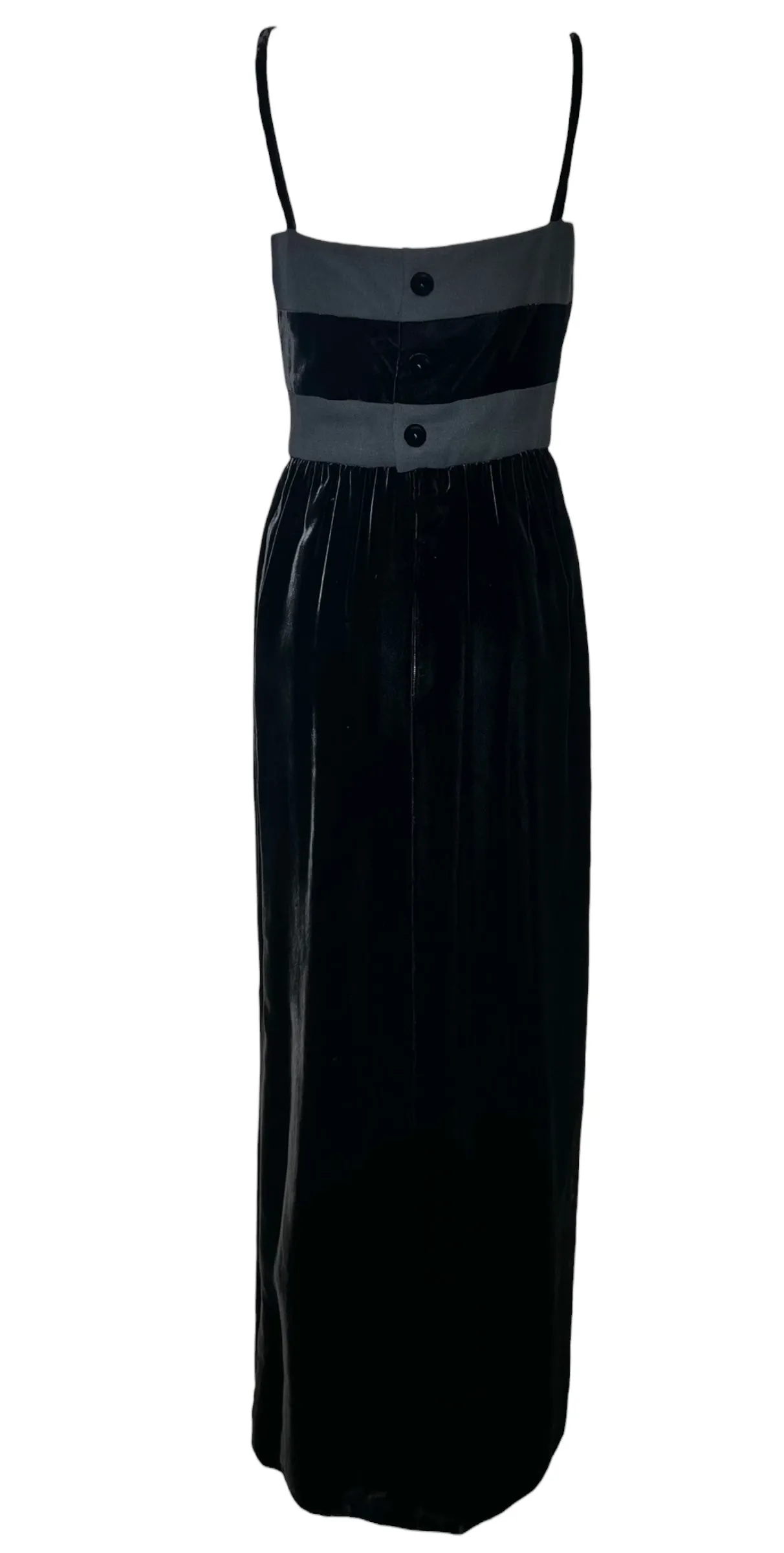 Madame Grès Haute Couture 1960's Black Velvet & Crepe Silk Sheath Gown