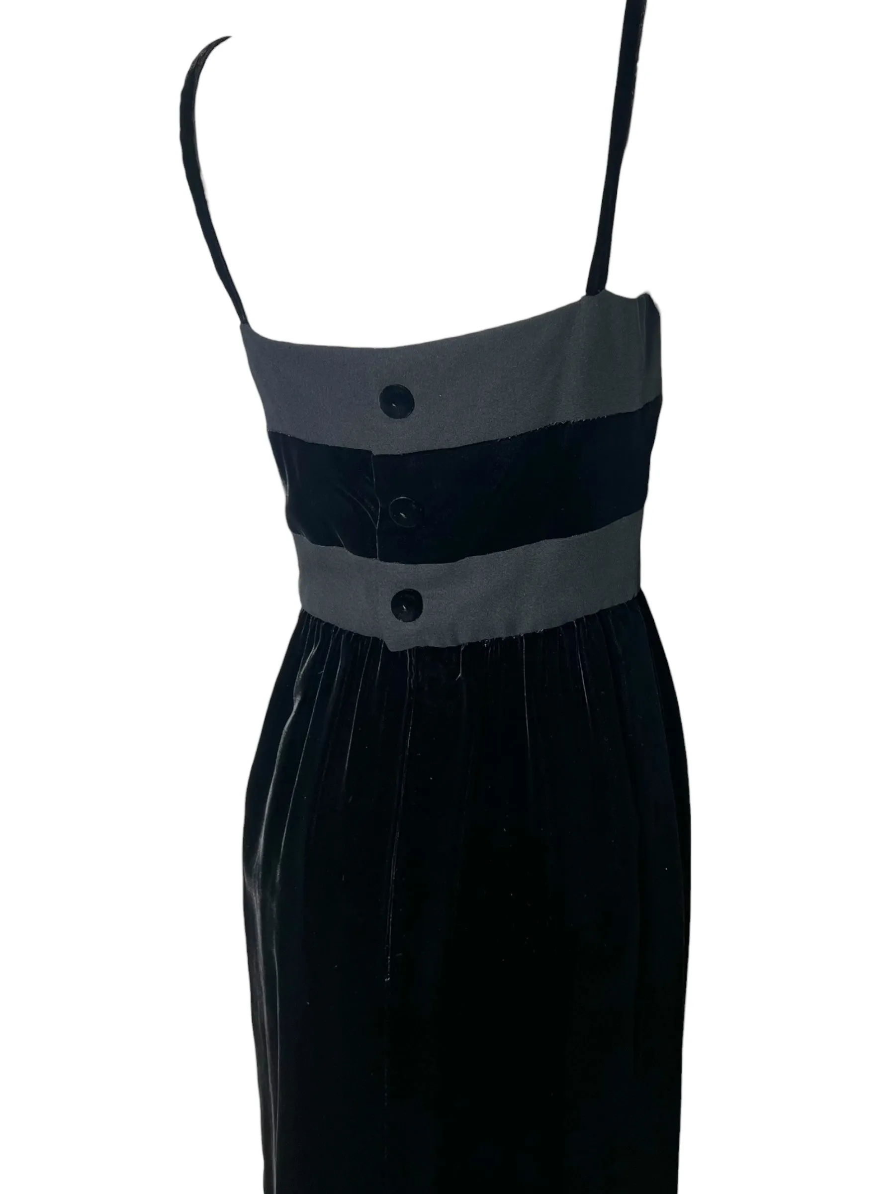 Madame Grès Haute Couture 1960's Black Velvet & Crepe Silk Sheath Gown