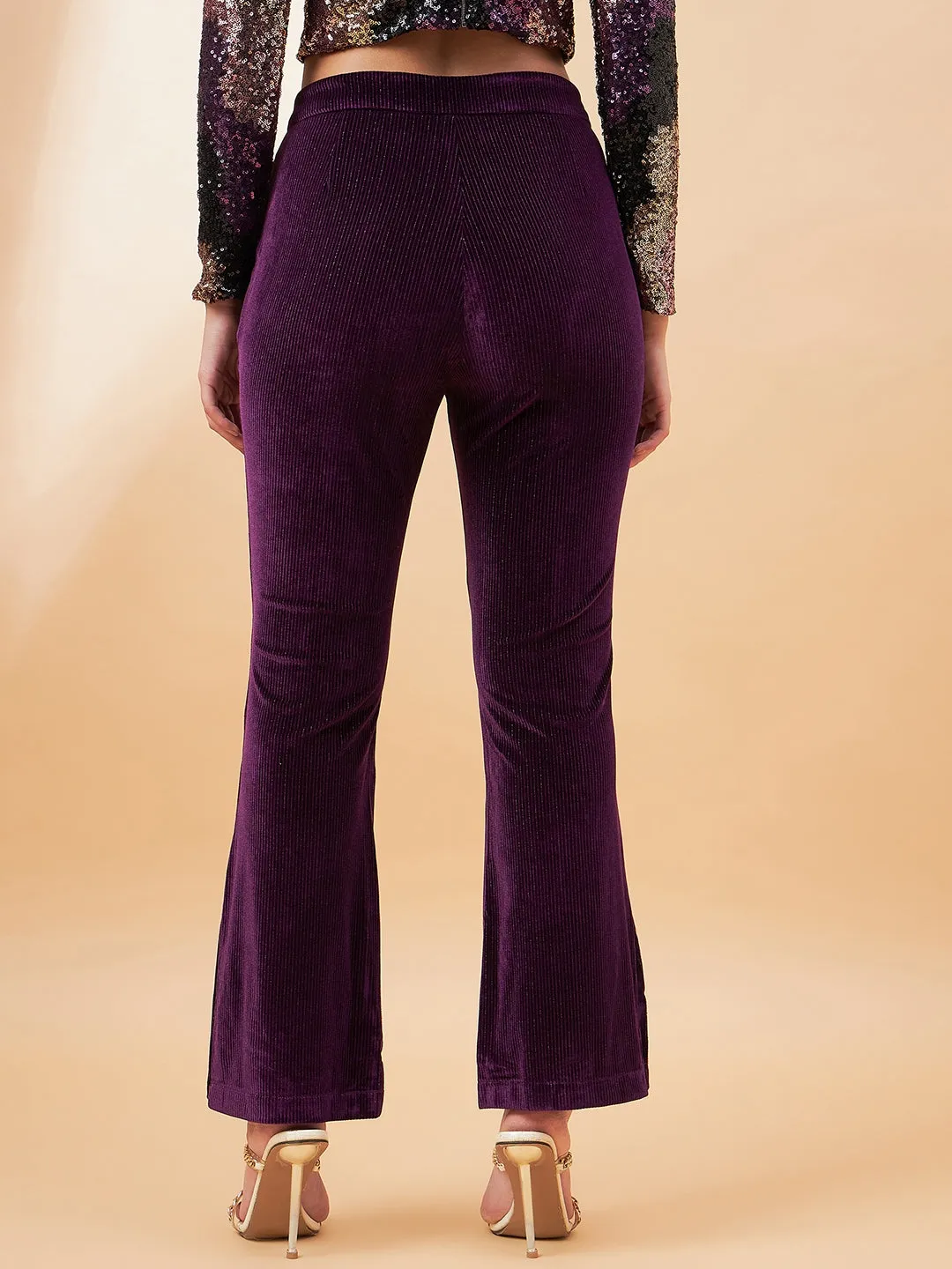 Madame Purple Flared Velvet Trousers
