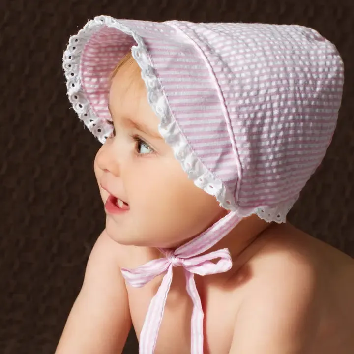 Mary Seersucker Bonnet (Pink)