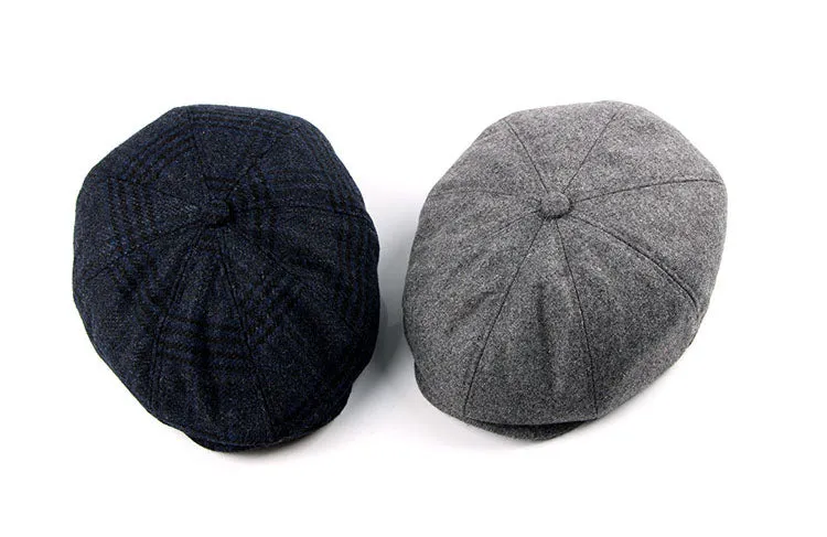 Men's Fashion Winter Beret Hat - Black,Dark Gray,Blue Plaid,Light Gray