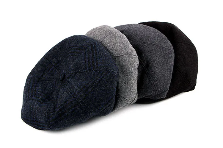 Men's Fashion Winter Beret Hat - Black,Dark Gray,Blue Plaid,Light Gray