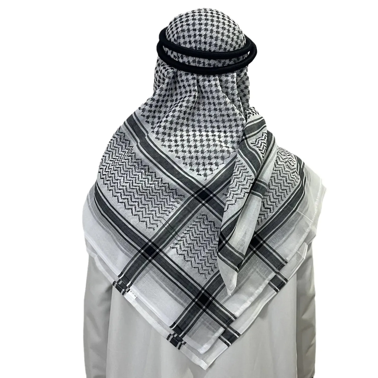 Men's Muslim Headscarf Set with Wave Stripe Design