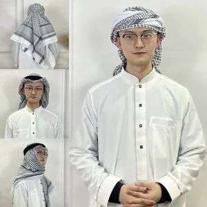 Men's Muslim Headscarf Set with Wave Stripe Design