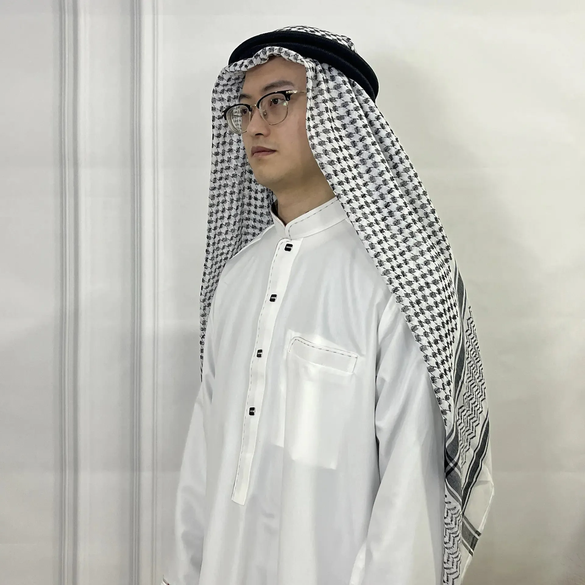 Men's Muslim Headscarf Set with Wave Stripe Design