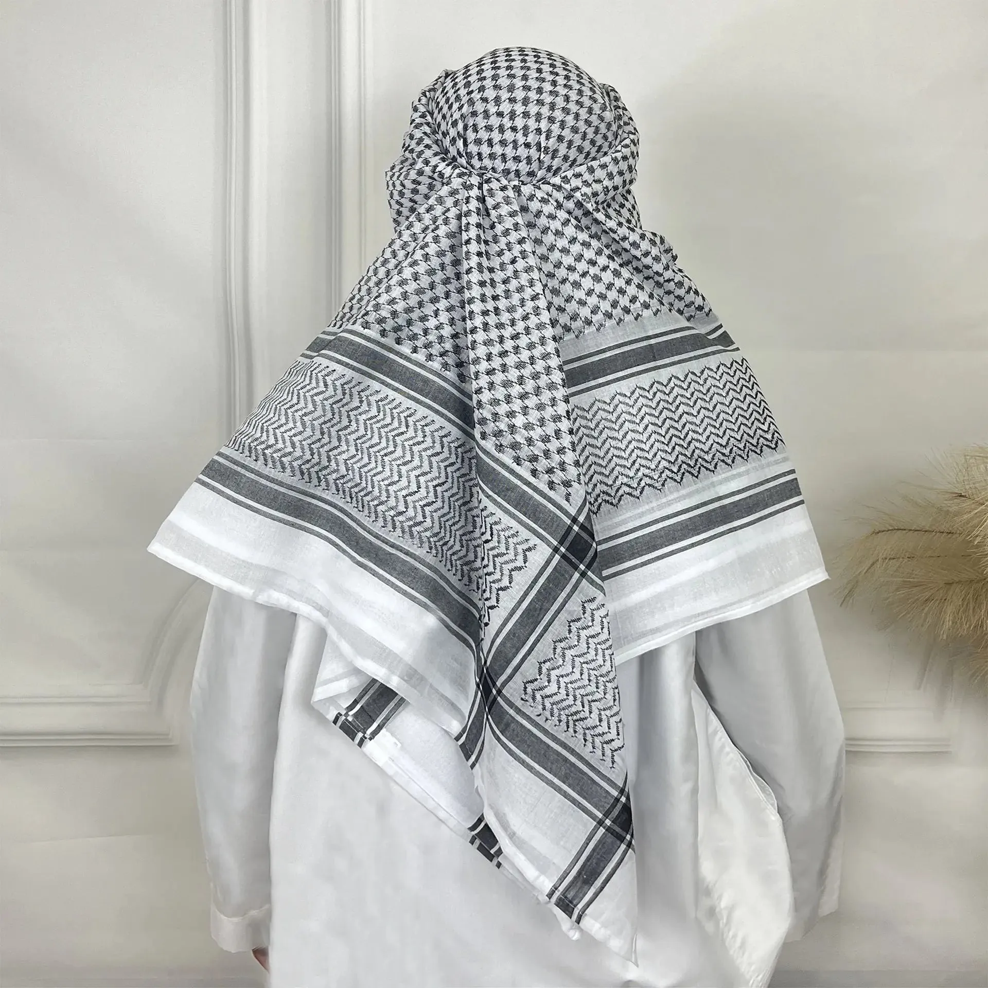 Men's Muslim Headscarf Set with Wave Stripe Design