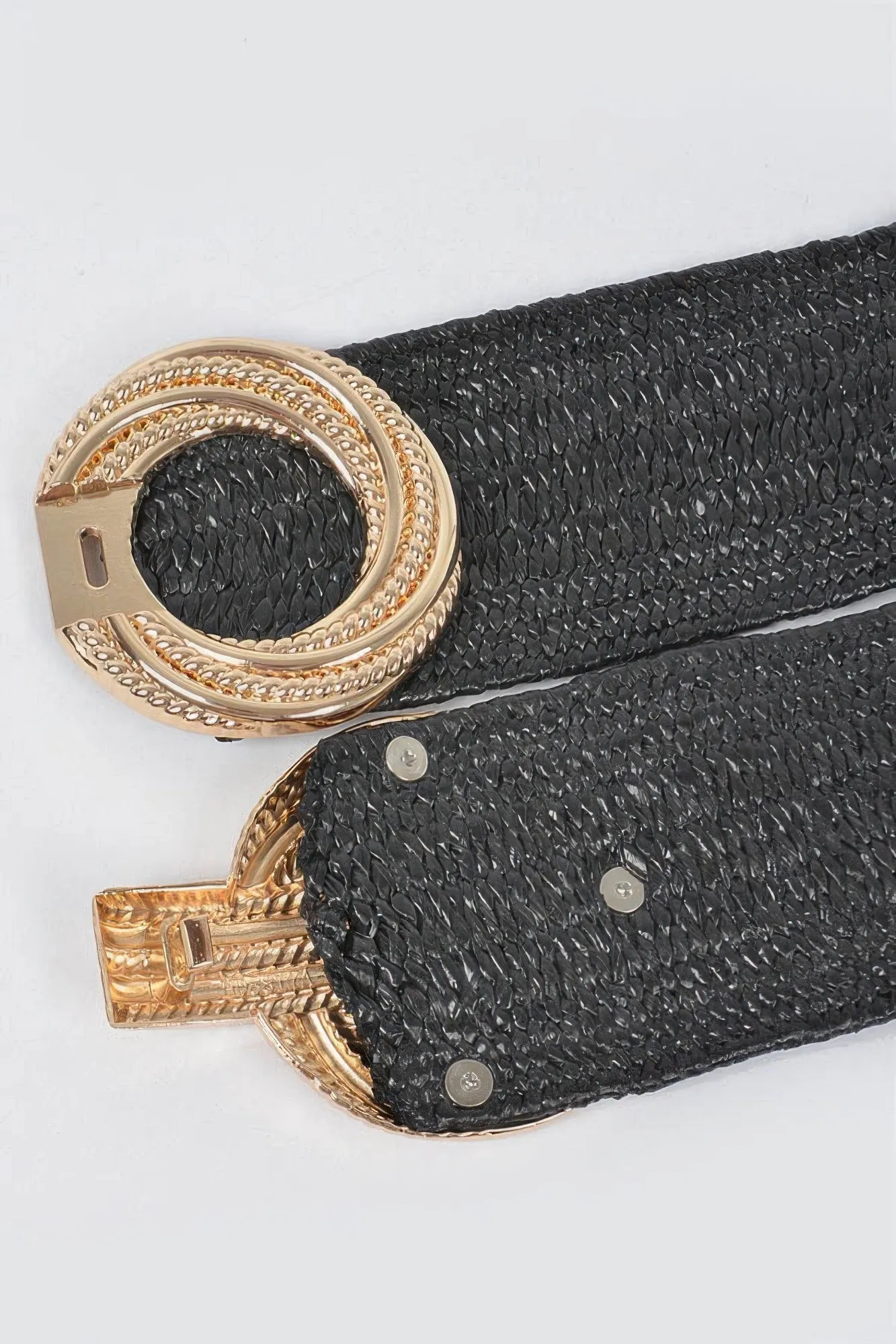 Metal Oo Buckle Plus Size Stretch Straw Belt