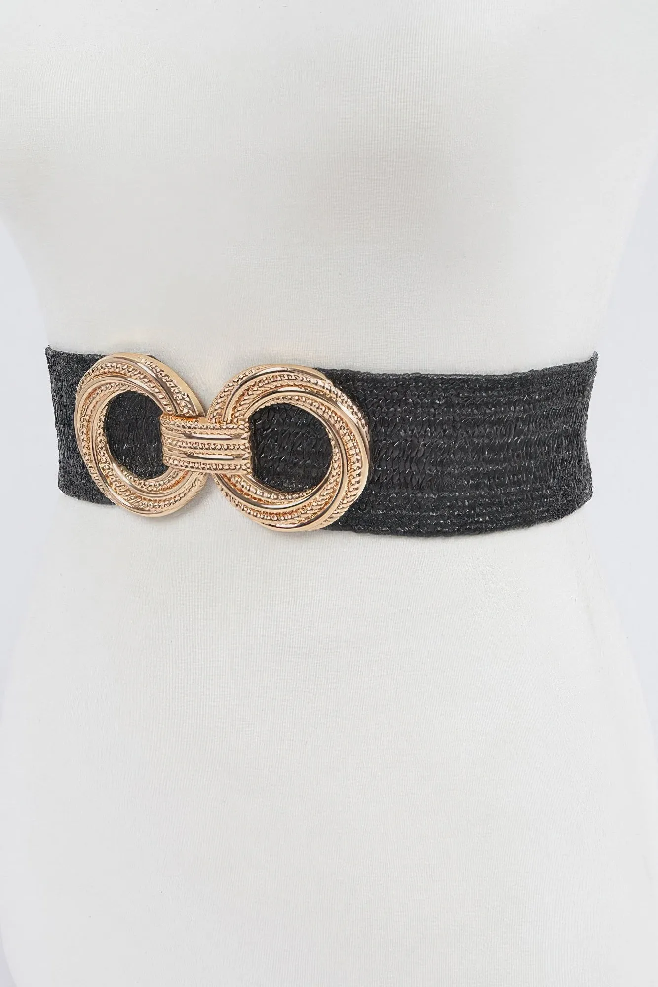 Metal Oo Buckle Plus Size Stretch Straw Belt