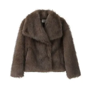 New Fashion Fluffy Fur Coat for Women Luxury Big Fur Collar Faux Fox Fur Jacket